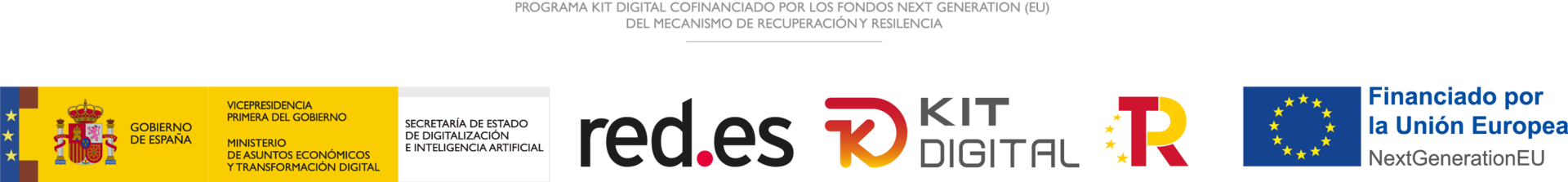 Logotipos del programa Kit Digital de izquierda a derecha: Gobierno de España, Red.es, Kit Digital y Financiado por la UE NextGenerationEU.